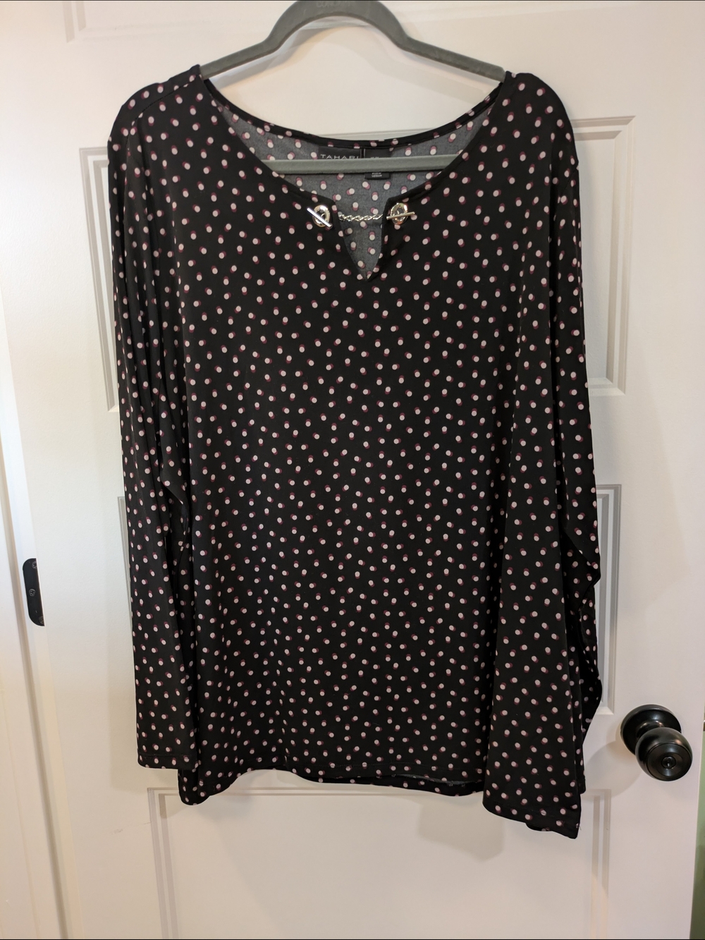 Black and Pink Polka Dot Long Sleeve Top by Tahari